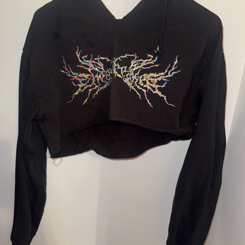 Black Cropped Hoodie with Colorful Graphic
